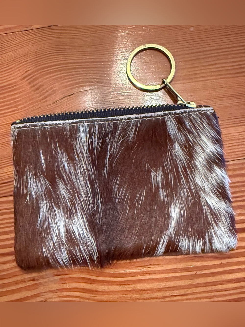 Brown Haircalf zipper Key Pouch